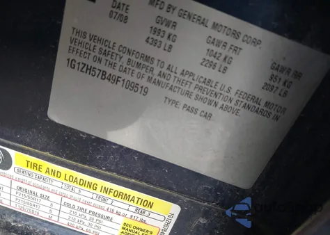 2009 Chevrolet Malibu Lt z USA, uszkodzony, nr VIN 1G1ZH57B49F109519